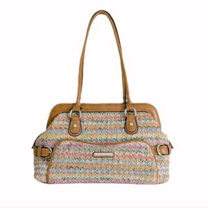 Strada Chevron Colorful Weave Fabric Large Top Handle Shoulder Bag